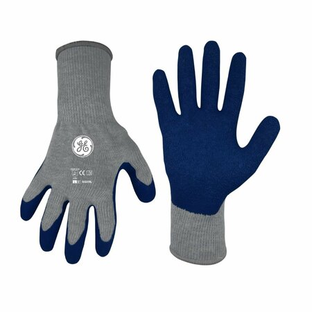 GE Latex Coated General Purpose Gloves, 10 Gauge, GRY/BLU, LRG, 1/PR GG209LC